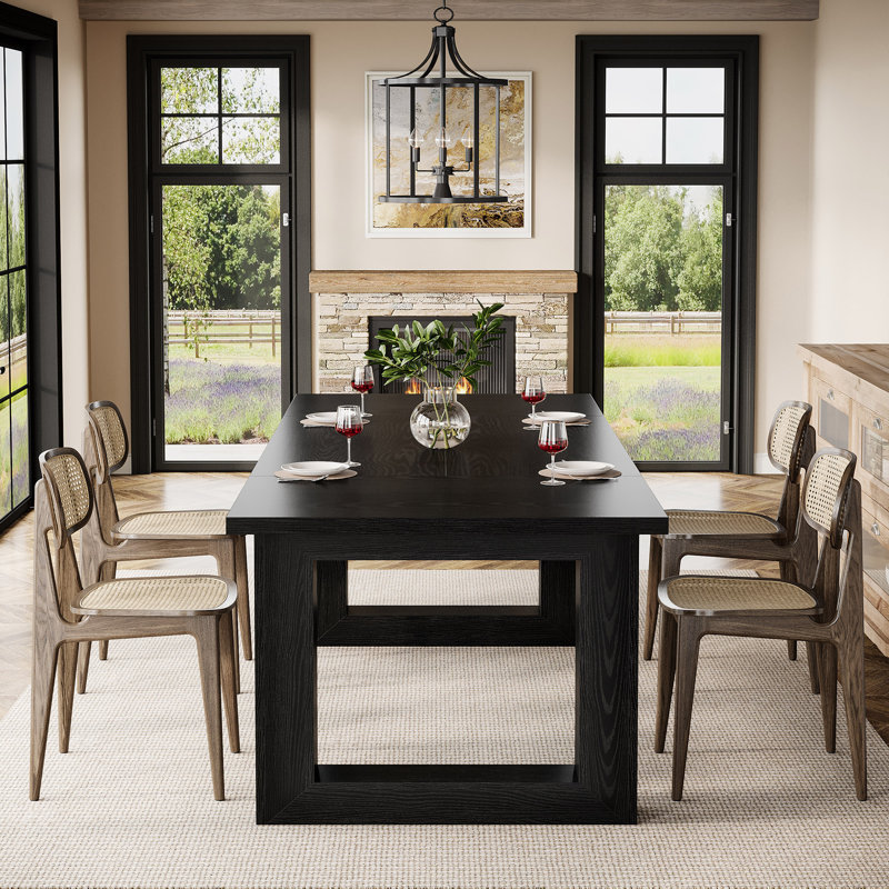 63-Inch Wood Farmhouse Dining Table, Black