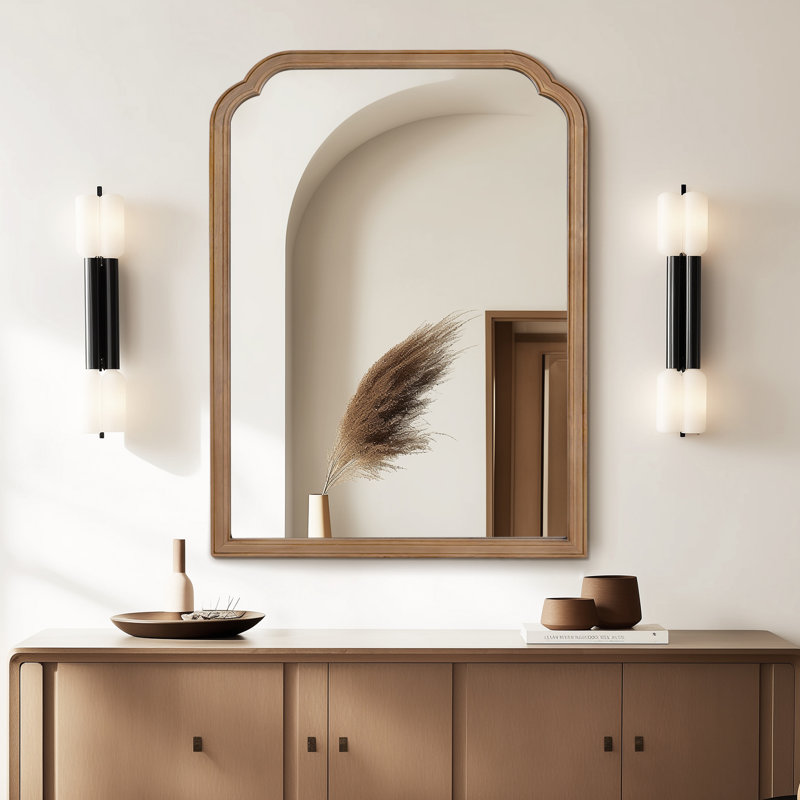 Miroir mural en bois massif pour salle de bain ou chambre à coucher, 36 po x 24 po, Miel profond