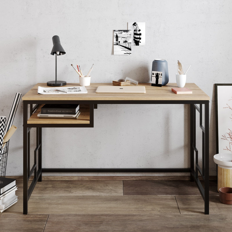 Edwin Metal Base Writing Desk, Walnut/Black