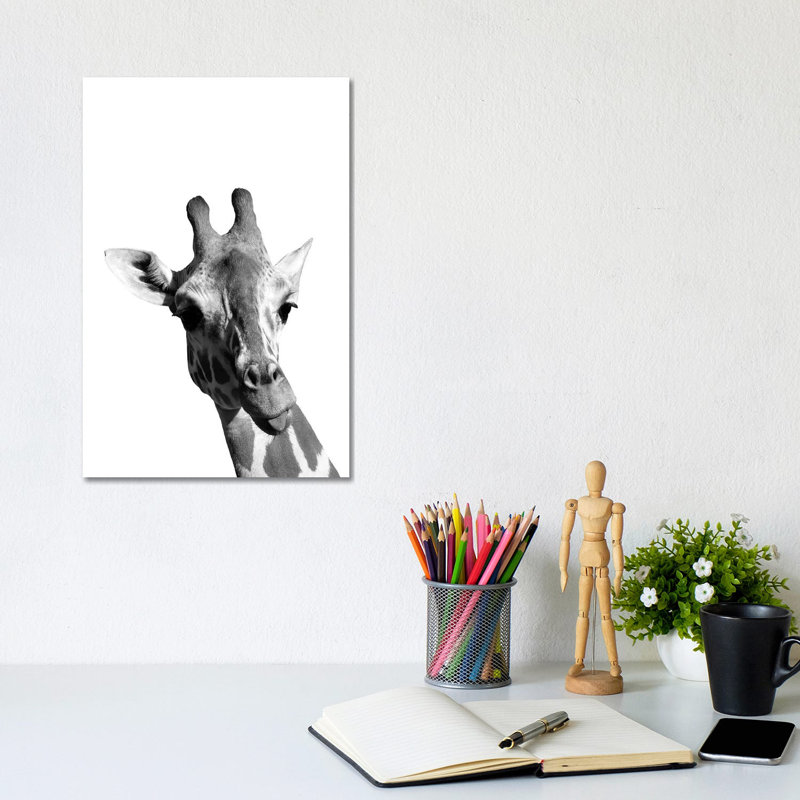 Mono Giraffe by Pixy Paper - Wrapped Canvas Print, 20.32 cm H x 30.48 cm W