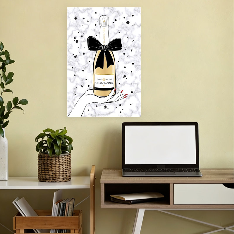 Elegant Champagne Bottle Modern Contemporary Wall Art Print, 45.72cm H x 30.48cm W