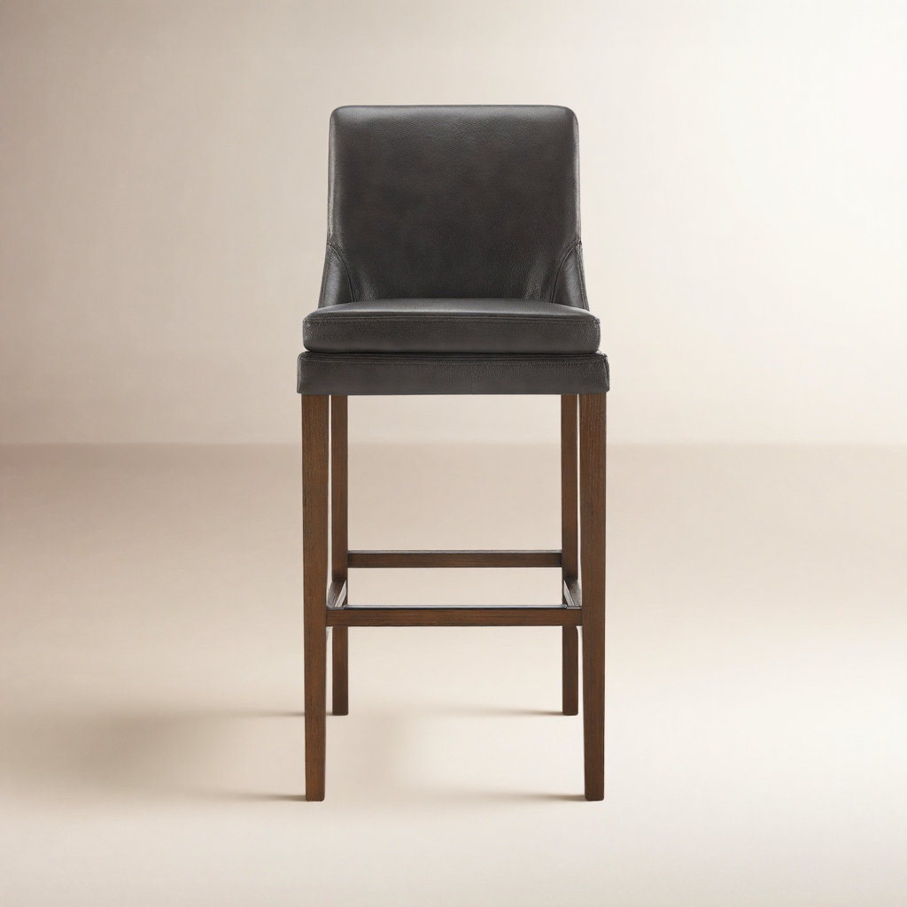 Niara Bar and Counter Stool, Impression Dark Gray Genuine Leather/Dark Brown, Bar Stool (30” Seat Height)