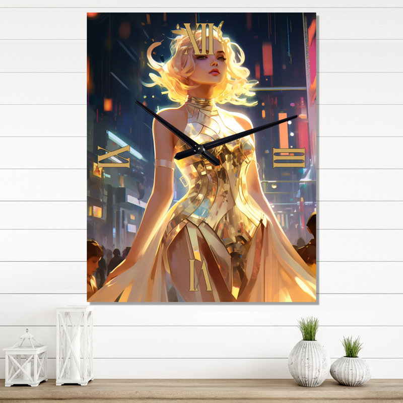 Horloge murale Cyberpunk Urban Glorious Goddess I - Cyberpunk, H 40 po x l 30 po x P 1 po