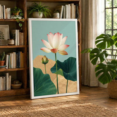 Lotus in Bloom Botanical - Wrapped Canvas