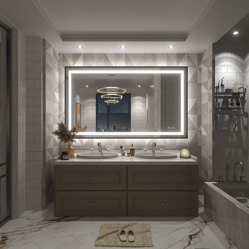 Wayfair Basics® UL Certified Front & Back LED Anti-Fog Tempered Glass Framed Bathroom/Vanity Mirror, 51" x 30"