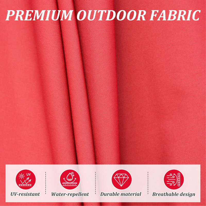 Parasol rectangulaire de terrasse avec manivelle de levage et d'inclinaison (rouge, base non incluse), Red
