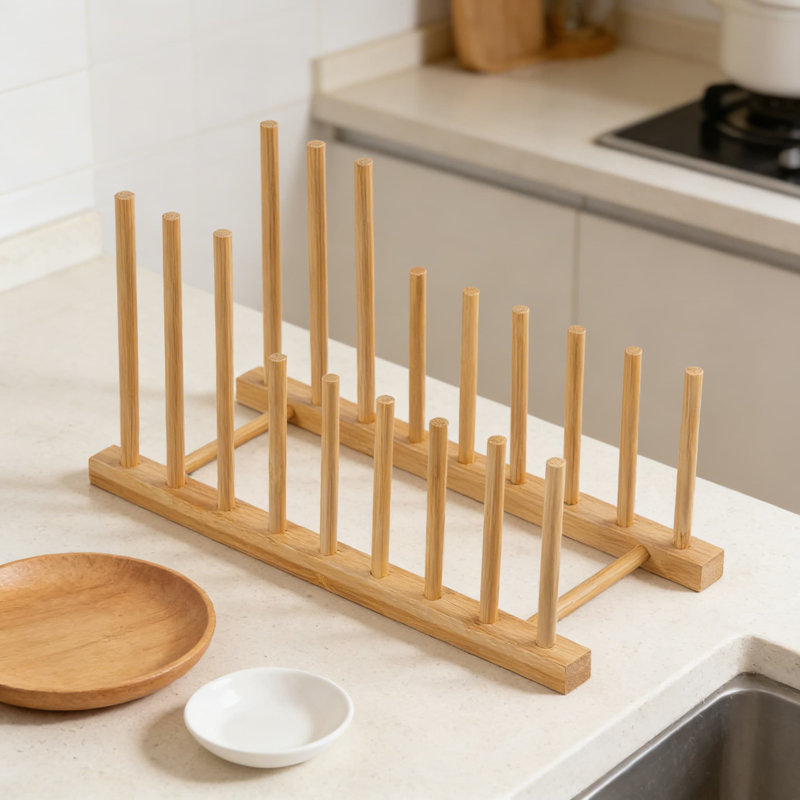 Bamboo Dish Drying Rack And Storage Organizer - Adjustable Multi-Slot Holder For Plates, Bowls, Cutting Boards, Lids, And Cups