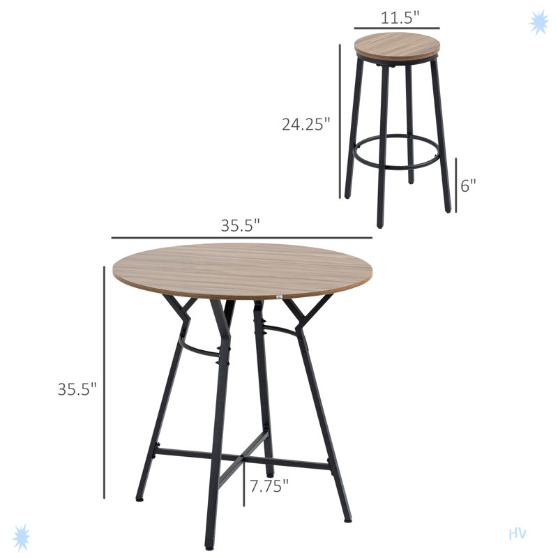 Industrial 5-Piece Bar Table and Chairs Set, Space Saving Dining Table with 4 Stools for Pub