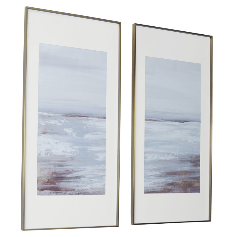 Coastline Abstract Print with Gold Frame, Set of 2