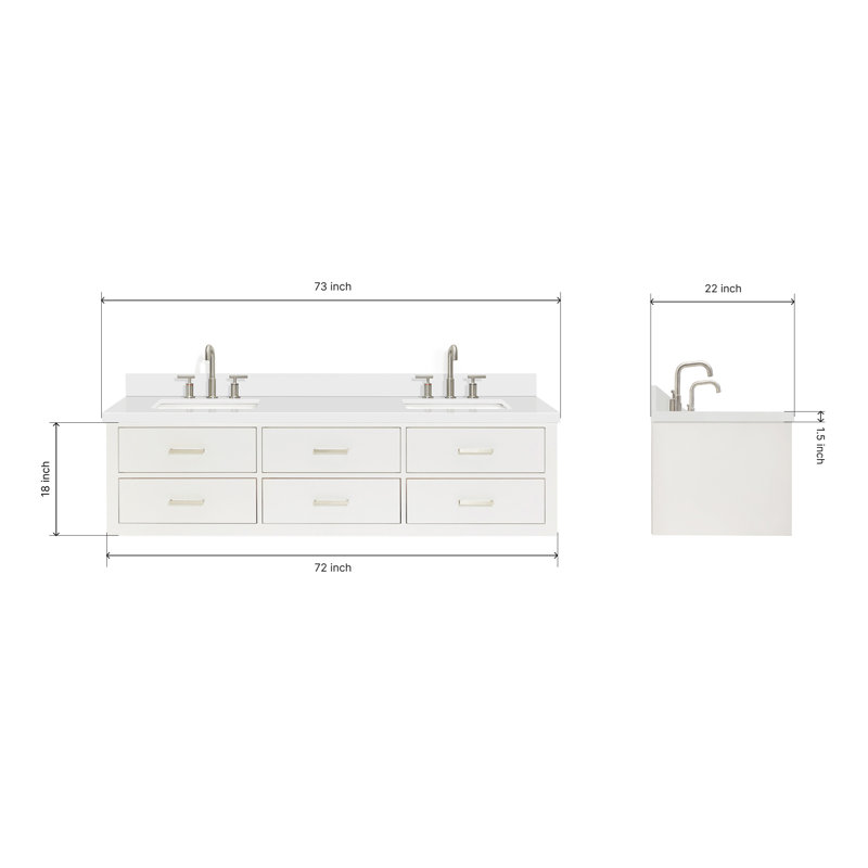 73'' W Double Vanity, Brushed Nickel, White, 61"