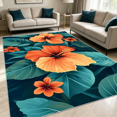 1PC Tropical Hibiscus Floral area rugs for Living Room, Soft and Comfortable, Suitable for all seasons, easy-to-maintain, machine washable Indoor floor mat, suitable for Dining Table, Bedroom, Kitchen Entryway, Back Patio, Home Decor, Outdoor Decor.