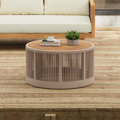 Round Acacia Wood Coffee Table with Rope Detail and Metal Frame