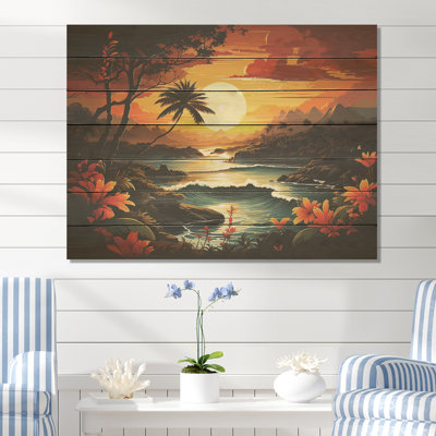«Vintage Tropical Coastline Paradise I - Tropical côtier sur bois»