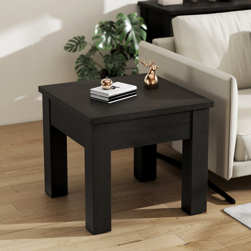 Table de bout en bois naturel avec motif à losanges pastel, table de chevet à poignées dissimulées, Expresso fissuré