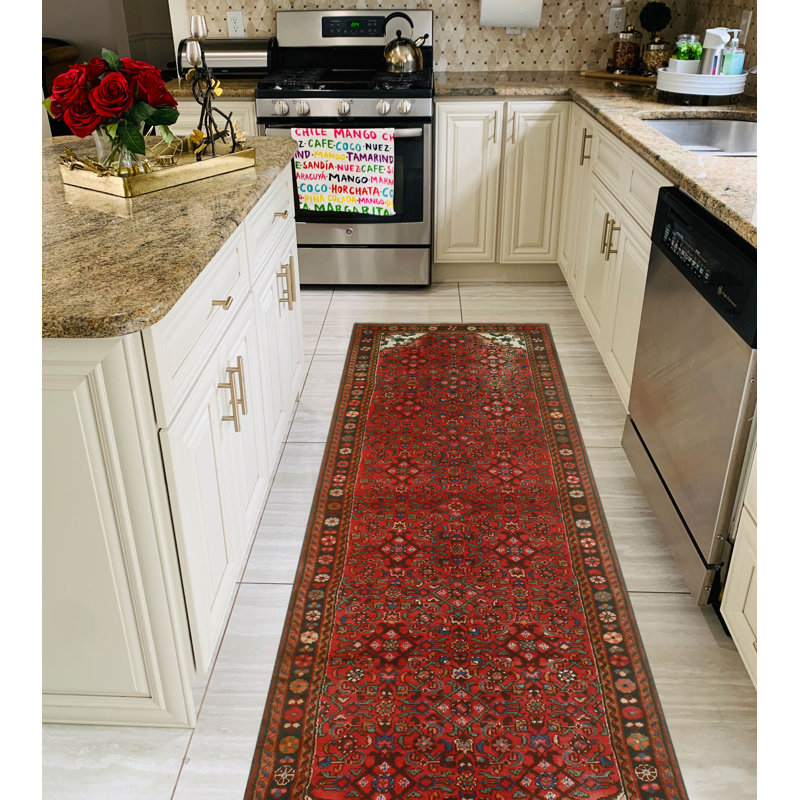 One-of-a-Kind 3'7" X 13'5" New Age Runner Wool Area Rug in Red
