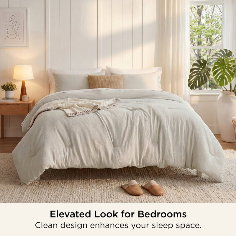 Bedsure Reversible Prewashed Comforter Set, Twin Comforter + 1 Standard Pillowcase, Beige