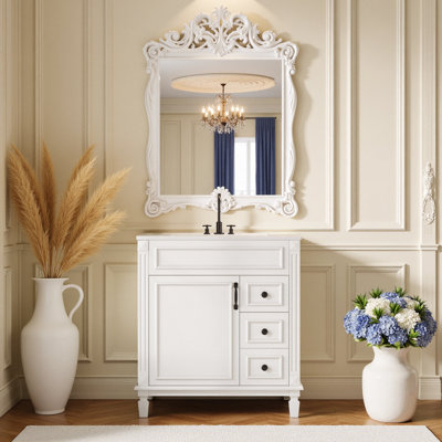 30 Inch French Style Bathroom Vanity with Ceramic Sink Bathroom Sink Cabinet