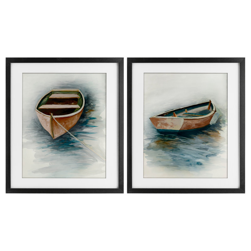 Tranquil Drifting Boat, ensemble de 2 impressions encadrées sous verre, design par Jacob Q, H 16 po x l 13 po