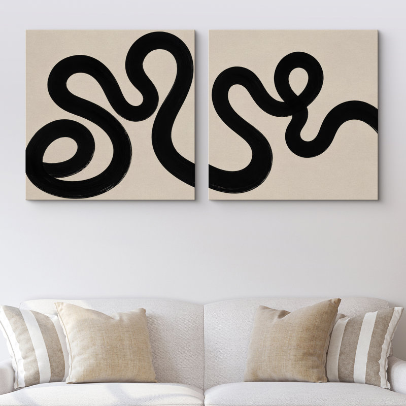 «Minimal Abstract Curved Line Art Neutral Art, 24" H x 24" W x 1.5" D, Toile tendue
