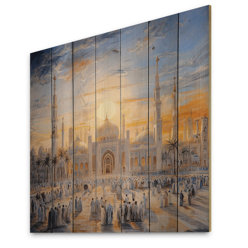 «Prayer Time», Égypte, I, art mural en bois sur bois de pin naturel, H 15 po x l 15 po