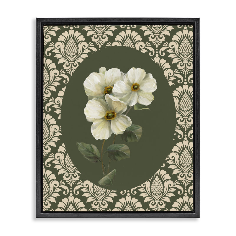 Cadre flottant Fancy Lace White Flowers, design par Nan, Cadre flottant noir de jais, H 21 po x l 17 po