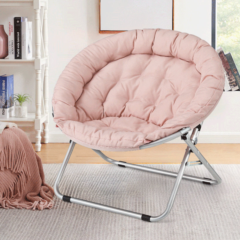 Chaise ronde ronde et pliante, chaise d'appoint rembourrée pour chambre de salon, Mélange de polyester rose