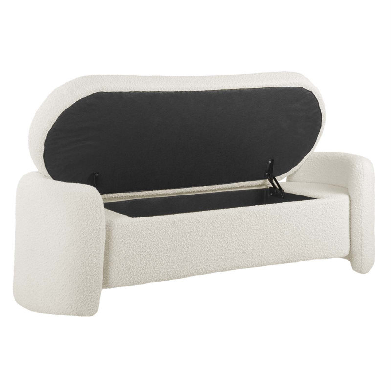  Boucle Upholstered Bench, Ivory