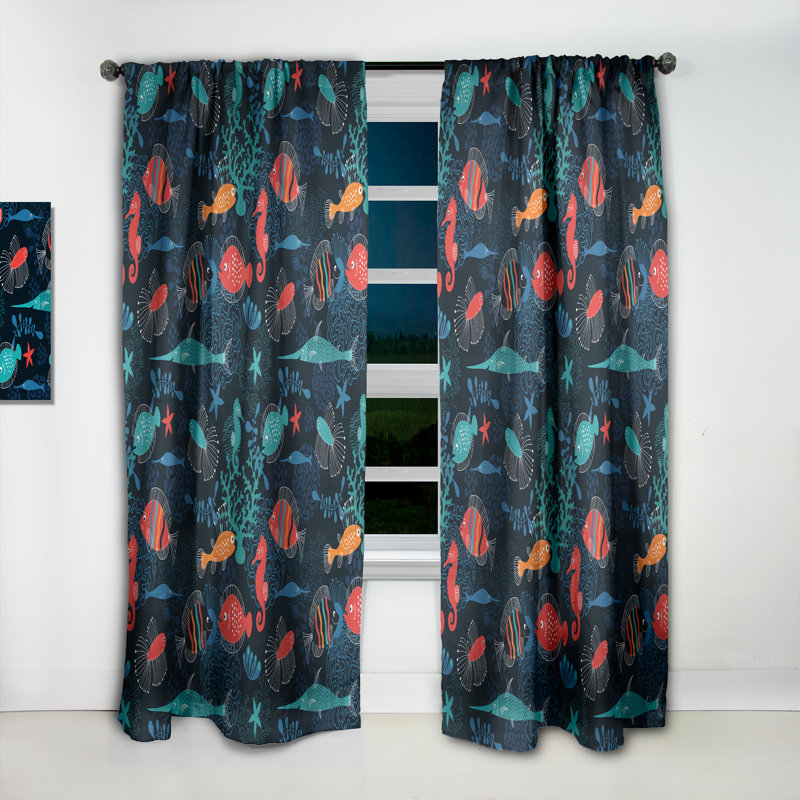 Panneau de rideau simple en velours occultant Marine Life, L 52 po x L 95 po
