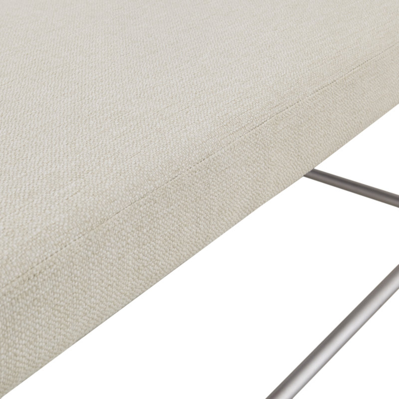 Ivory Upholstered Bedroom Bench with Silver Metal Base