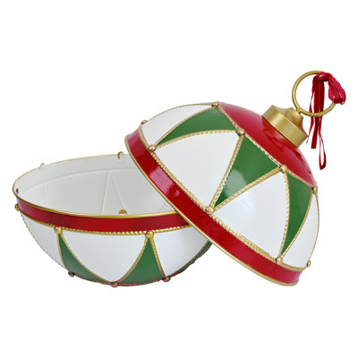 16 Inch Large Vintage Christmas Ball Ornament, Metal Christmas Bauble Decor, Festive Hanging Christmas Bell Decor for Front Porch, Gate, Indoor Fireplace, Holiday Home Party Decor