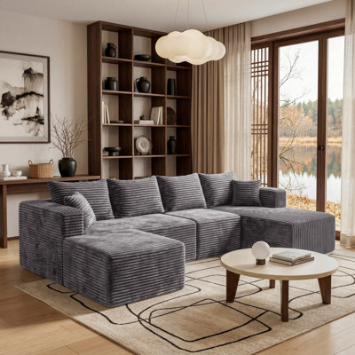 Canapé modulaire à compression de 118 po, ensemble de canapé en flanelle moderne en forme de U, ensemble de 4 canapés à assise profonde et canapé contemporain