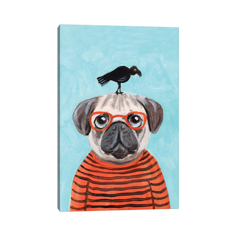 Pug With Crow by Coco De Paris - Wrapped Canvas Print, 66.04 cm H x 45.72 cm W x 3.175 cm D