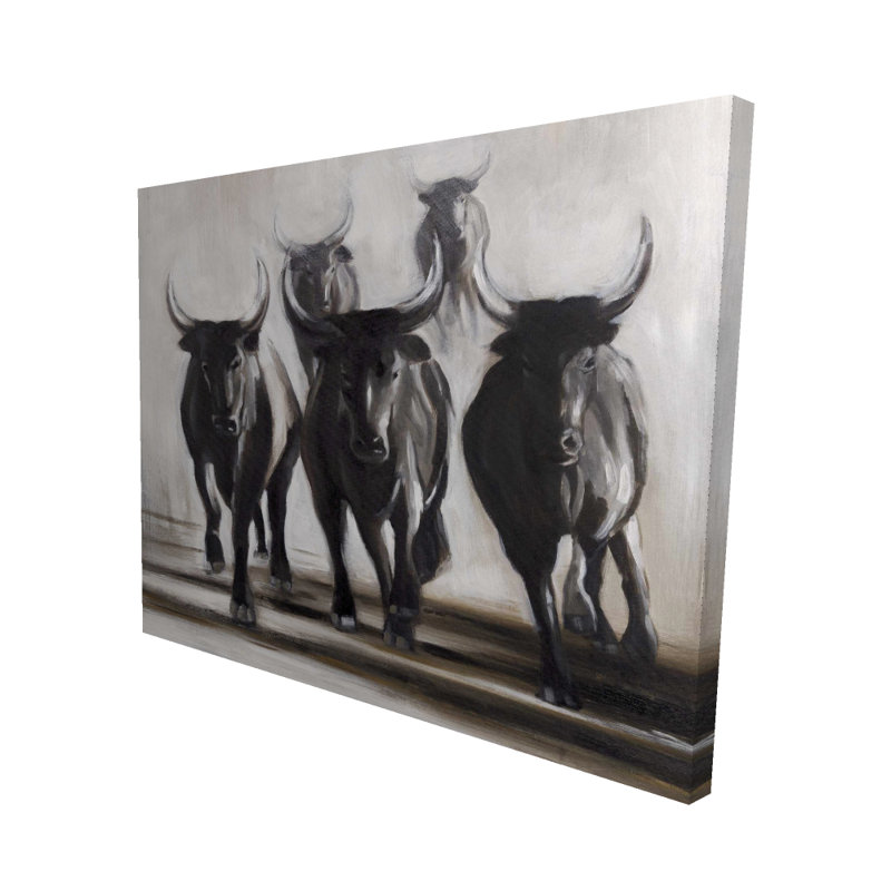 «Racing Fierce Bulls» - Décor de bureau en toile rustique | Home Art