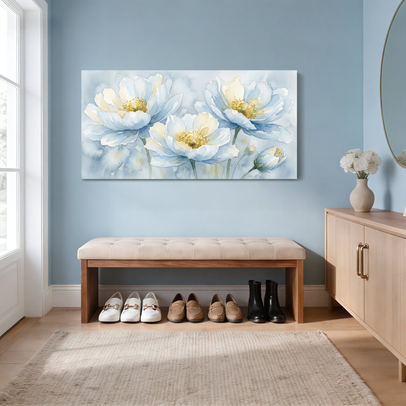 Ensemble de 1 tableau mural sur toile tendue avec fleurs à l'aquarelle, H 20 po x l 40 po