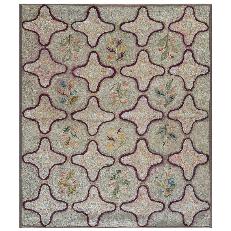 Tapis crocheté antique à motif d'étoile à quatre branches