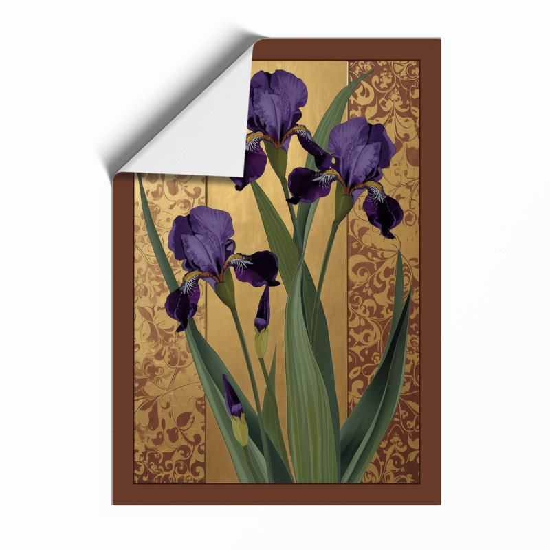 Irises Against Damask Botanical - Framed Print, A1 - 84.1 x 59.4 cm, Oak