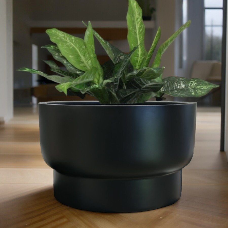 Fiberglass Round Planter, Black