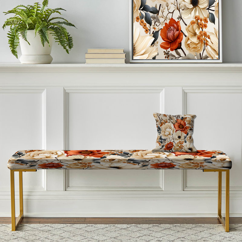 Éclat floral rétro brun rustique - Banc rembourré floral doré