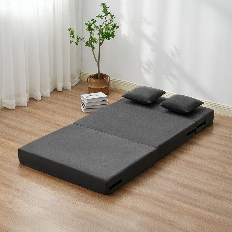 Canapé-lit pliant 3-en-1 avec 2 coussins gris foncé