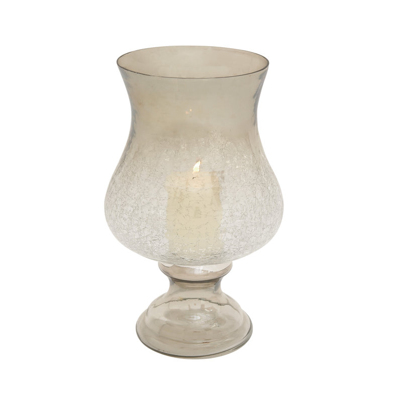 Glass Handmade Turned Style Pillar Hurricane Lamp with Smoked Glass Finish, Bronze
