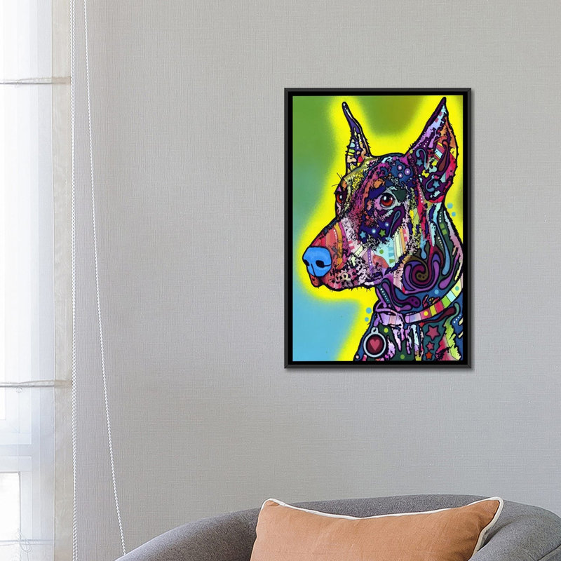 Doberman - reproduction sur toile tendue, H 26 po x l 18 po x P 1,5 po, Cadre noir