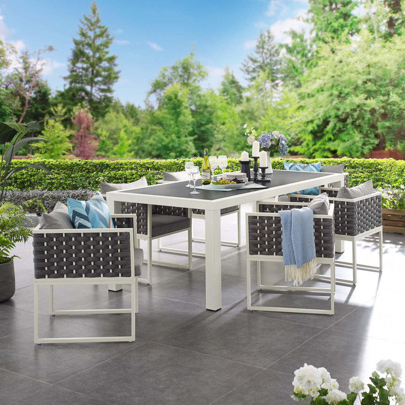 Modway Stance Outdoor Patio Woven Rope 7-Piece Dining Furniture Set, Gray