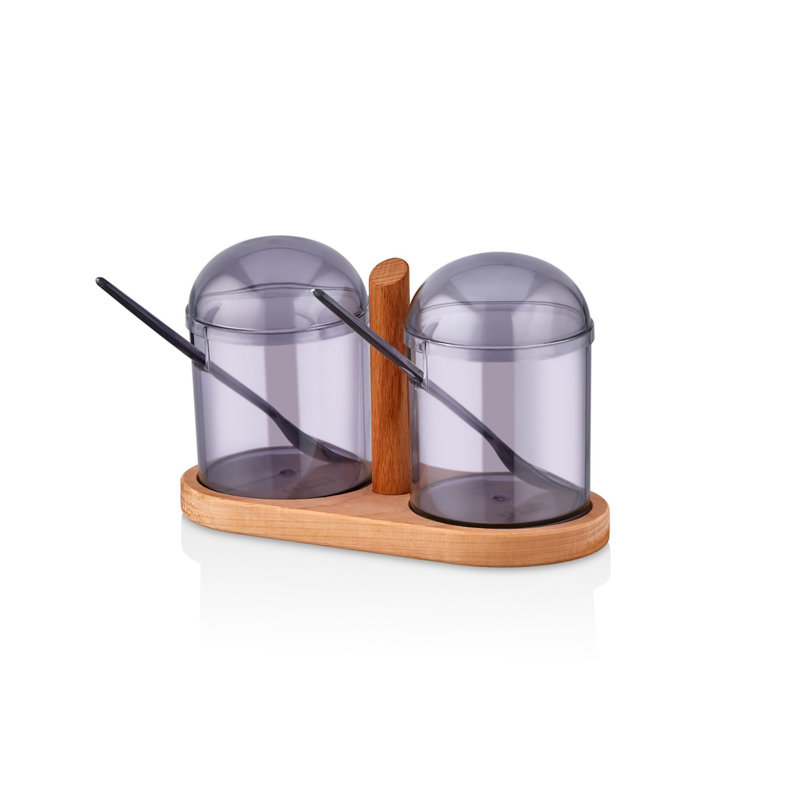Ensemble de pots à épices et tablettes de cuisine, Bois / mauve