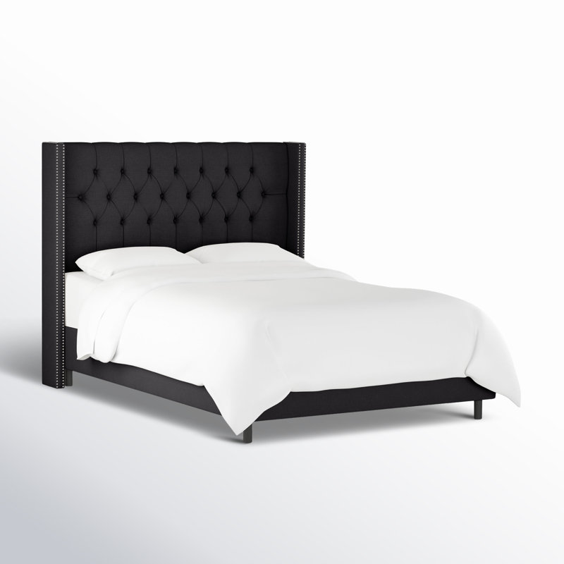 Lit tapissier standard Breckin, Grand, Lin classique noir