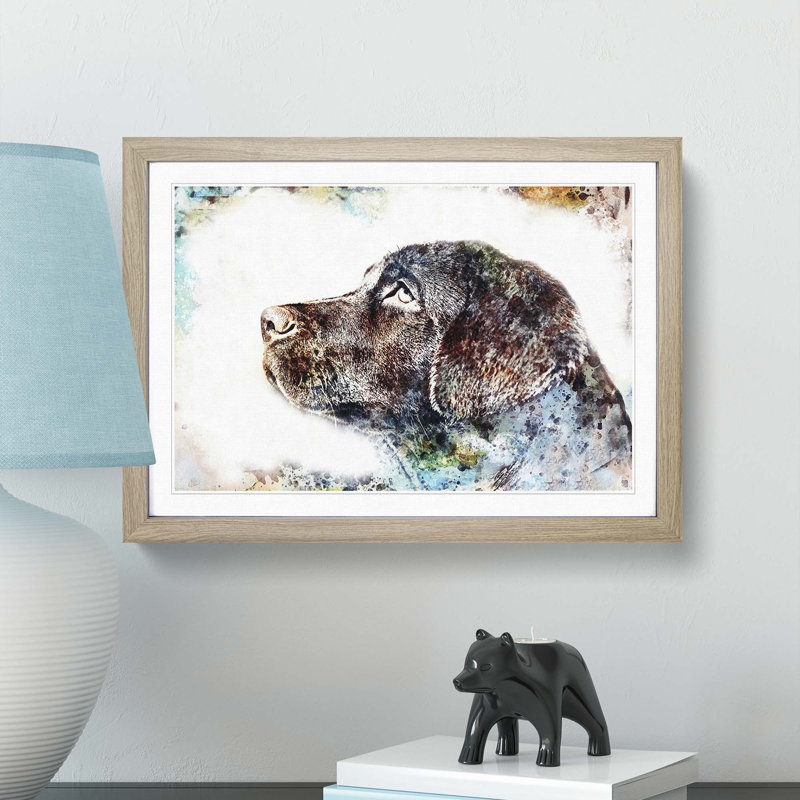 Chocolate Labrador Portrait in Abstract - Picture Frame Painting Print, 62cm H x 87cm W x 2cm D, Oak Framed