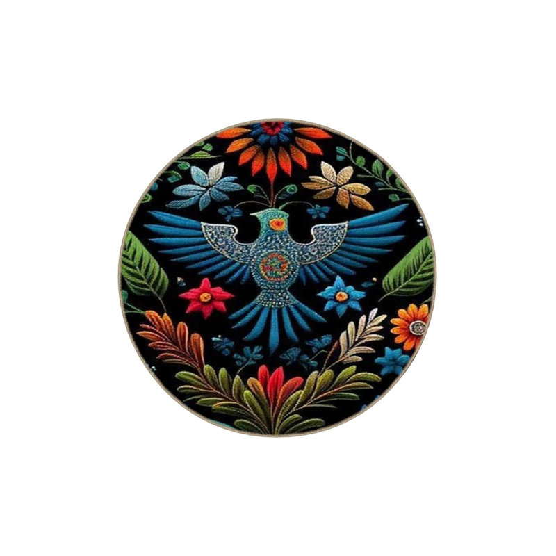 Black Themed Multicolored Flower And Bird Patterned Modern Decorative Carpet, Rectangle 4'8" x 6'7"