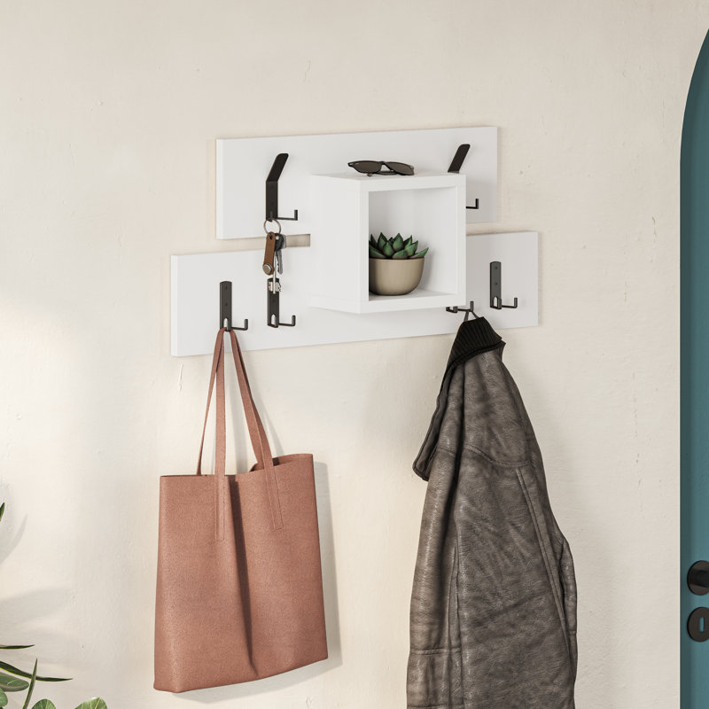 Nazlie Manufactured Wood Wall Organizer with Key Hooks, White