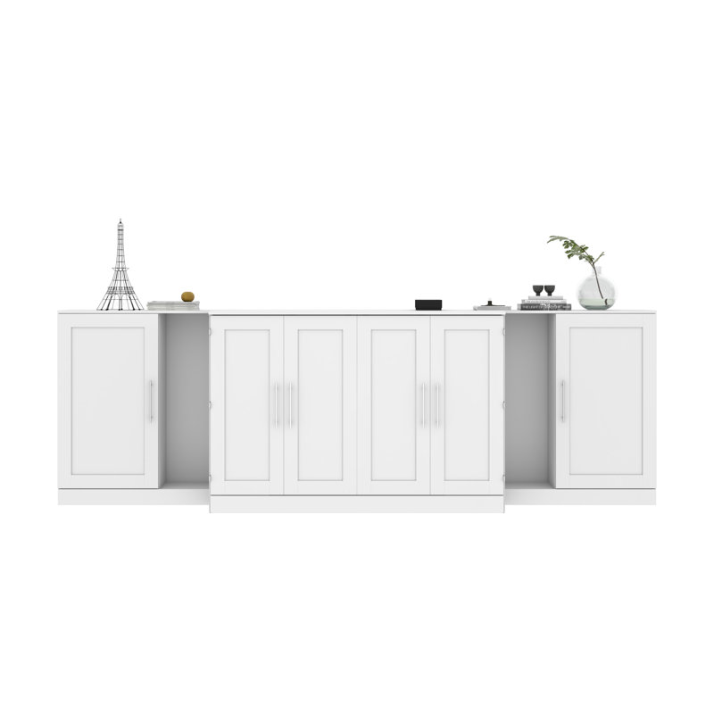Lit armoire Pur avec matelas et armoires de rangement, Double, blanc