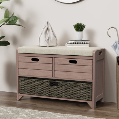 Tionna 43.5" Shoe Storage Bench with Cushion, Entryway Storage with Hidden Storage