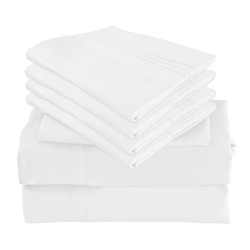 Ensemble de literie 6 pièces en rayonne de bambou de qualité supérieure avec poches profondes et refroidissement, Blanc